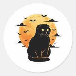 Fold & Full Moon - Schotse Vouw Kat Halloween Ronde Sticker