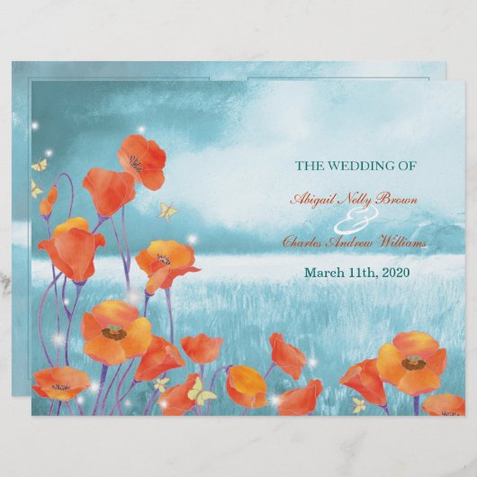 Fold Program voor Elegant Poppy Field Wedding Bi (Voorkant / Achterkant)