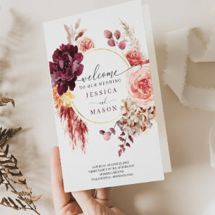 Folded Boho Pampas Grass Wedding Programme Flyer