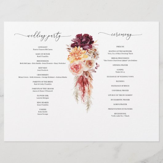 Folded Boho Pampas Grass Wedding Programme Flyer (Achterkant)