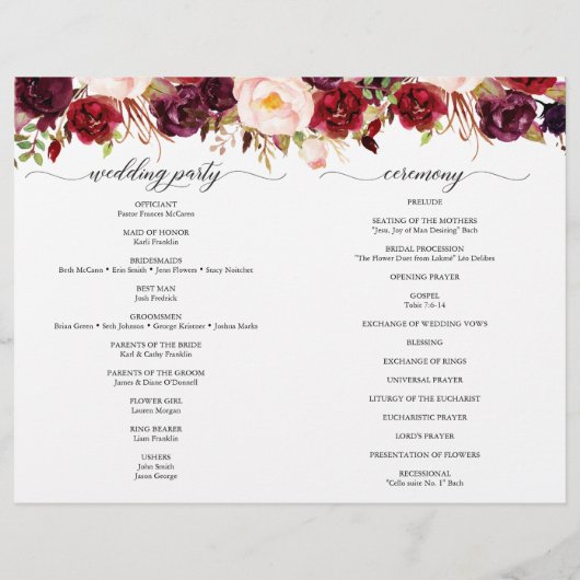 Folded Burgundy Marsala Wedding Program Booklet Flyer (Achterkant)