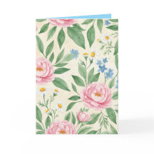 Folded Greeting Card Blank Floral Spring Pattern
