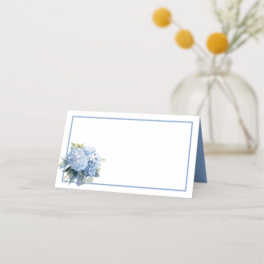 Folded Name Place Card-Blue Hydrangeas (Voorkant)