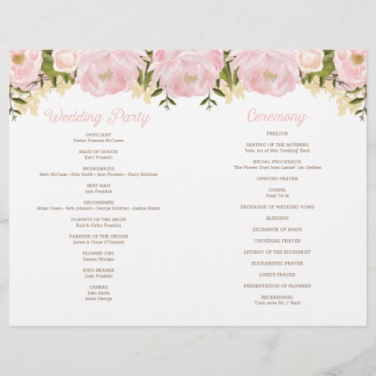 Folded Pink Floral Wedding Program Booklet Flyer (Achterkant)