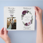 Folded Plum Peonies Wedding Program Booklet Flyer (Hand)
