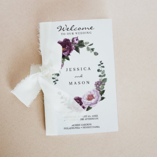 Folded Plum Peonies Wedding Program Booklet Flyer