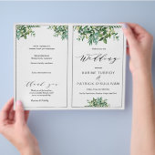Folded Silver & Greenery bruiloft Program Flyer (Hand)