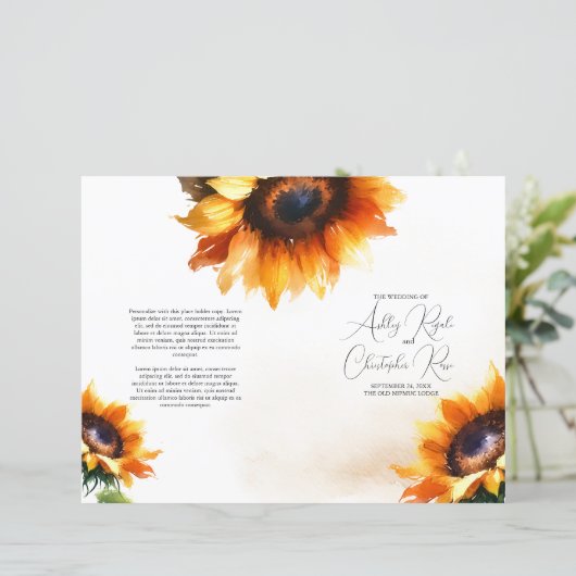Folded Sunflower Wedding Programme - (Staand voorkant)