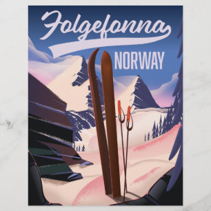 Folgefonna Noorwegen ski-poster. Houten wanddecora Flyer