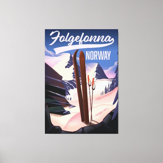 Folgefonna norway ski poster. canvas afdruk (Voorkant)
