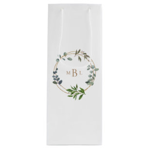 Foliage and Gold Monogram White Elegant II Wedding Wijn Cadeautas