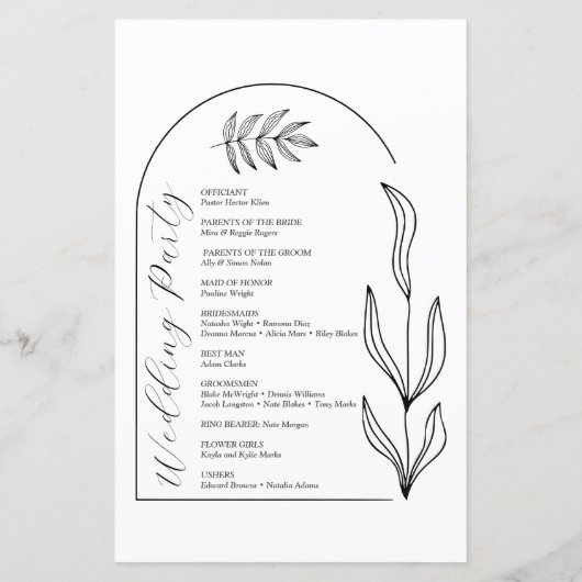 Foliage Arc Texte Script Programme de mariage (Dos)