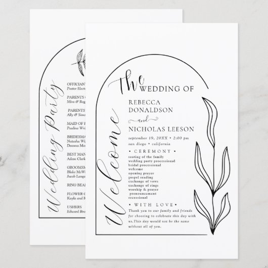 Foliage Arc Texte Script Programme de mariage (Devant / Derrière)