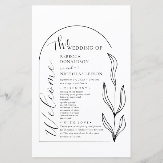 Foliage Arc Texte Script Programme de mariage (Devant)