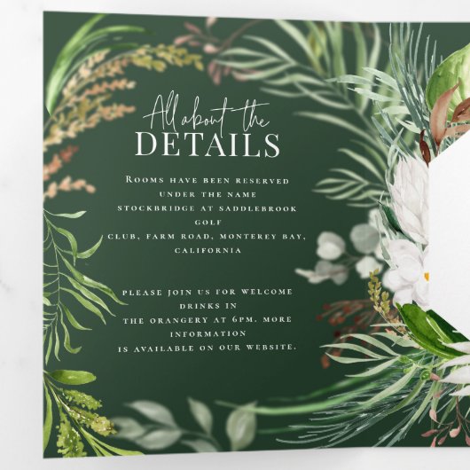 Foliage + bloemenbruiloft uitnodiging en details (Binnenzijde eerst)
