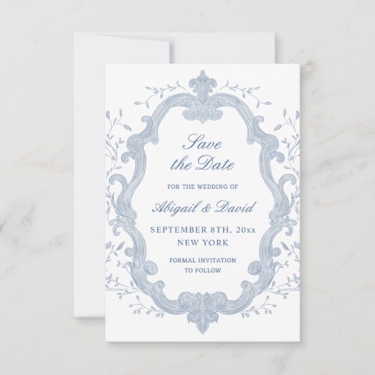 Foliage Blue Crest Wedding Save The Date (Devant)
