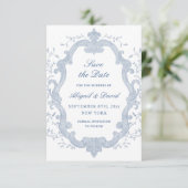 Foliage Blue Crest Wedding Save The Date (Debout devant)