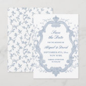 Foliage Blue Crest Wedding Save The Date (Devant / Derrière)