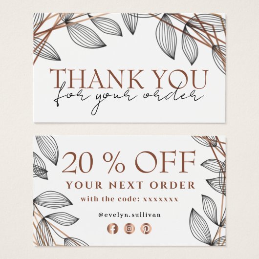 Foliage cadre géométrique merci carte de réduction (Devant & derrière)