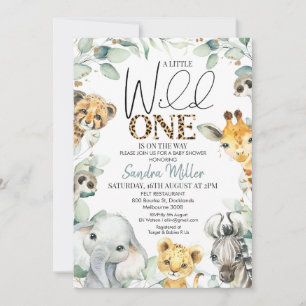 Foliage Cheetah Print Safari Wild One Baby shower Kaart