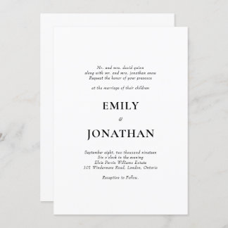 Foliage Classic Simple Wedding Invitation Kaart