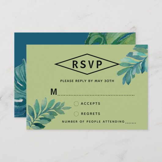 Foliage d'aquarelle tropicale RSVP (Devant / Derrière)