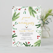 Foliage de Noël et Berries Gold Foil Invitation (Debout devant)