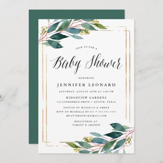 Foliage doux | Invitation Baby shower (Devant / Derrière)