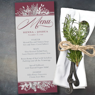 Foliage Duet Burgundy Grey Botanical Wedding Menu