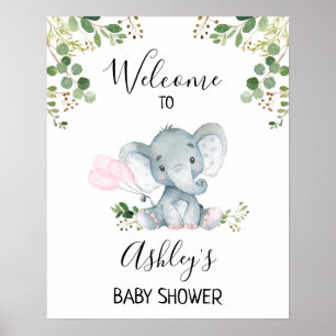 Foliage Elephant Ballons Baby shower Affiche de bi