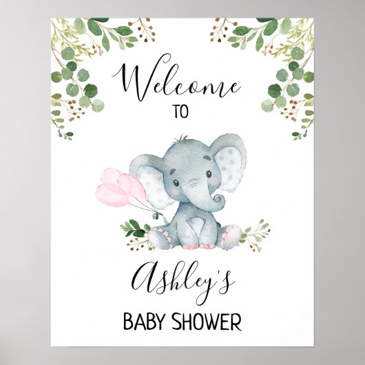 Foliage Elephant Ballons Baby shower Affiche de bi (Devant)