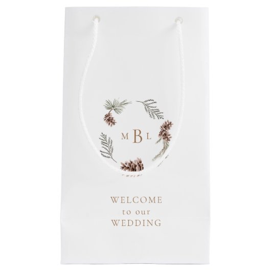 Foliage en goudmonogram White Winter Weddenschap Klein Cadeauzakje (Voorkant)