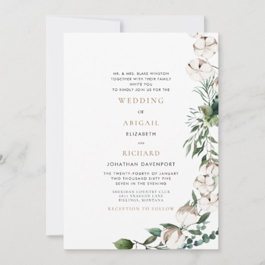 Foliage en katoenbruidjes bruiloft tussen ouders kaart (Voorkant)