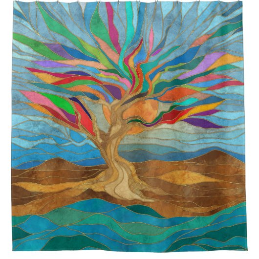 Foliage Fantasy Mozaïek Boom Douchegordijn (Voorkant)