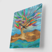 Foliage Fantasy Mozaïek Boom Vierkante Klok (Hoek)