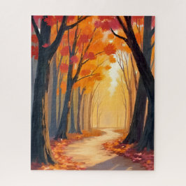 Foliage Forest Stroll | Orange Watercolor Painting Legpuzzel