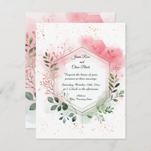 Foliage geometrische krans bruiloft uitnodiging (Voorkant / Achterkant)