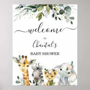 Foliage Girls Safari Baby shower Affiche de bienve