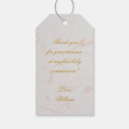 Foliage Gold Marble eerste Communical Botanical Fe Cadeaulabel (Achterkant)