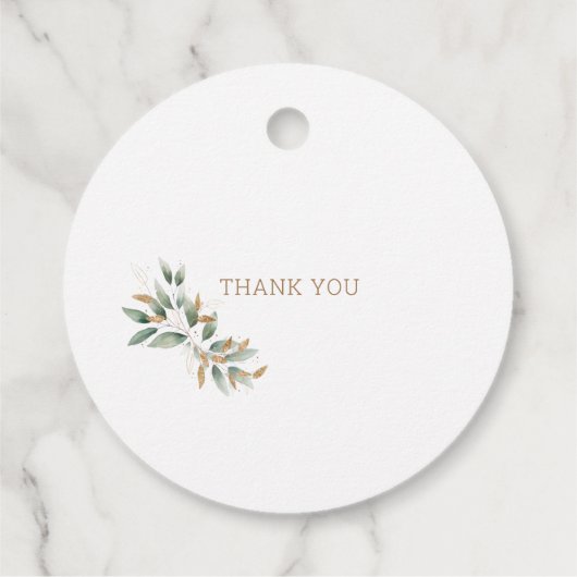 Foliage & Gouden Namen Bruiloft Dank u Bedankjes Labels (Achterkant)