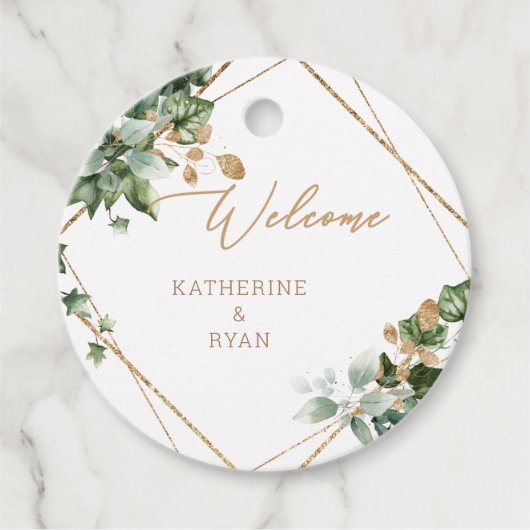 Foliage & Gouden Namen Bruiloft Dank u Bedankjes Labels (Voorkant)