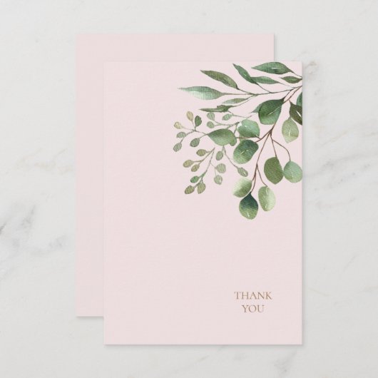 Foliage gouden tekst Blush bruiloft dank u Bedankkaart (Voorkant / Achterkant)