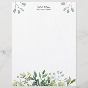Foliage Green Leaves Waterverf Letterhead Briefhoofd
