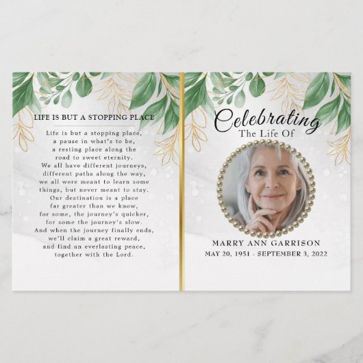 Foliage Green Photo Programme de célébration de la (Devant)