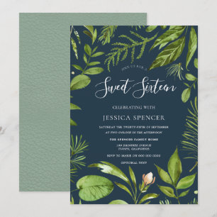 Foliage Greens Modern Natuur Sweet 16 Partij nodig Kaart