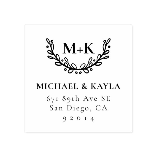 Foliage krans Monogram retouradres Rubberstempel (Afrduk)