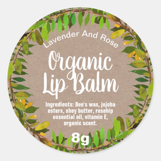 Foliage laat Kraft Organic Lip Balm Pot Labels (Voorkant)