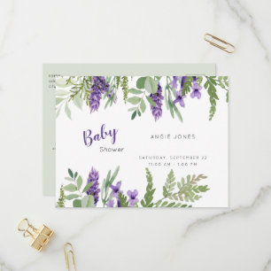 Foliage Lavender and Mint baby shower Invitation Uitnodiging Briefkaart