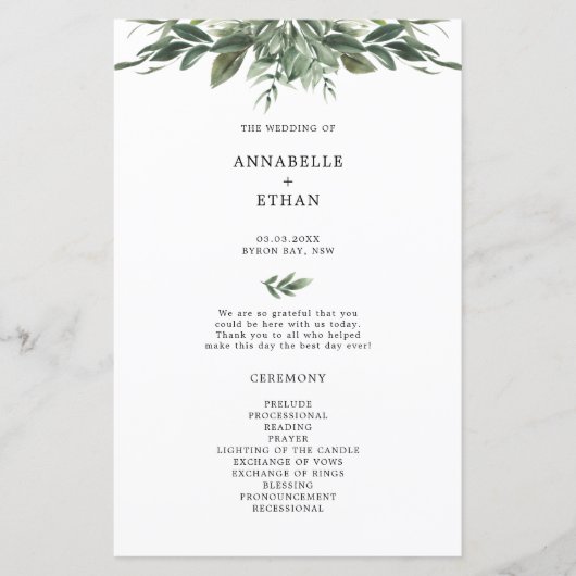 Foliage Leaf Mariage programme de cérémonie (Devant)