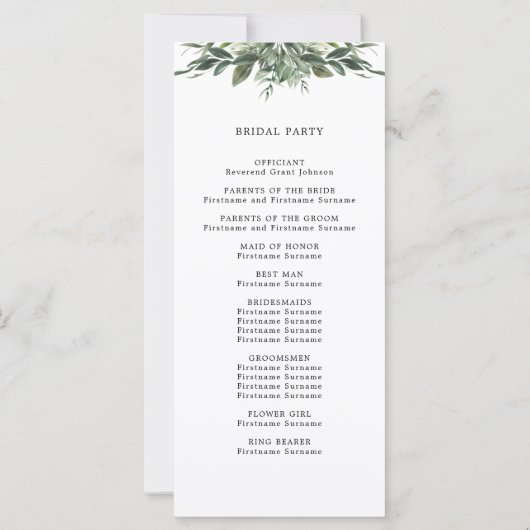 Foliage Leaf Wedding Ceremony Program (Achterkant)